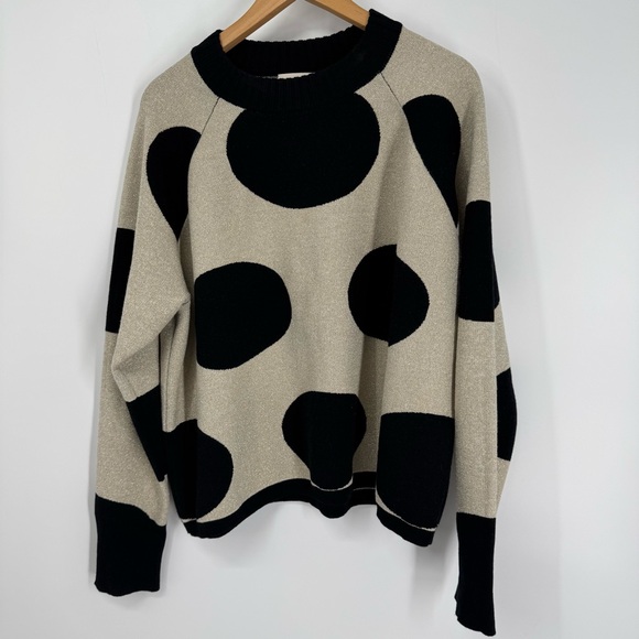 J Crew Collection Polka Dot Sweater Jacquard Womens Knit Metallic Gold - Picture 1 of 8